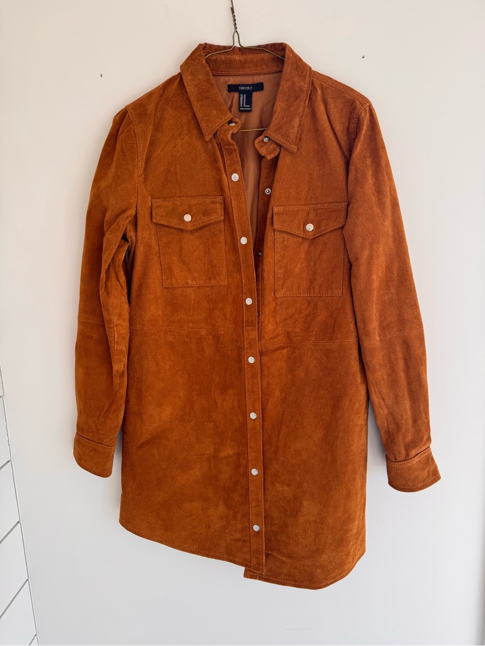 Forever 21 Suede Shirt Jacket in Rust Brown